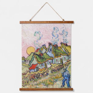 Vincent van Gogh - Häuser und Figur Wandteppich Mit Holzrahmen