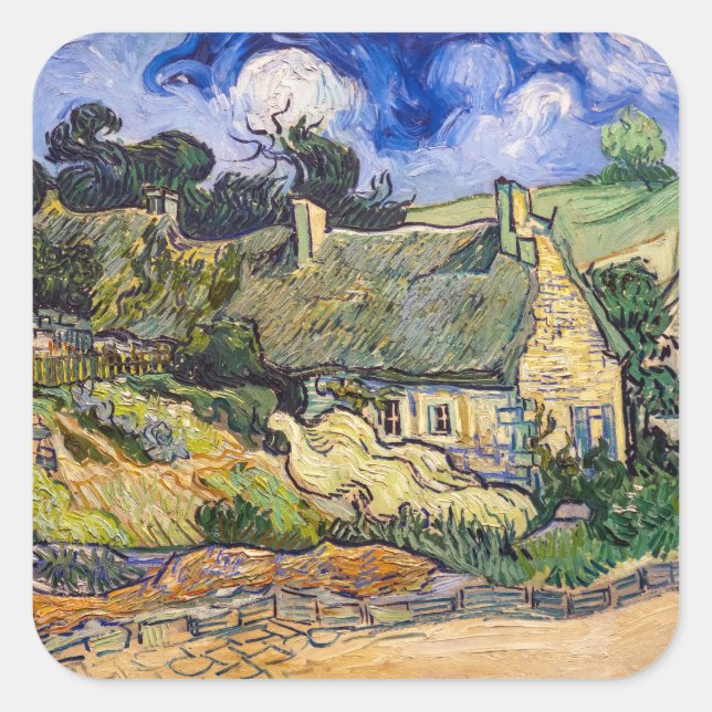 Vincent Van Gogh - Hütten in Cordeville Quadratischer Aufkleber (Vorderseite)