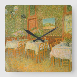 Vincent van Gogh - Innenraum eines Restaurants Quadratische Wanduhr