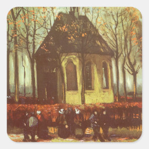 Vincent van Gogh - Kapelle in Nuenen, Kirchgänger Quadratischer Aufkleber