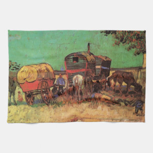 Vincent van Gogh - Lager von Zigeunern mit Wagen Geschirrtuch