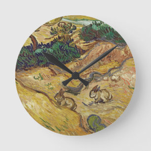 Vincent van Gogh - Landscape with Rabbits Runde Wanduhr