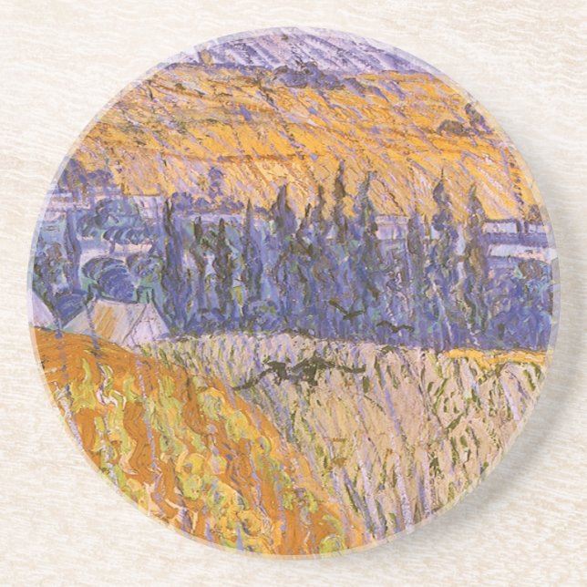 Vincent van Gogh - Landschaft bei Auvers im Regen Sandstein Untersetzer (Vorne)