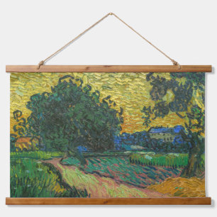 Vincent van Gogh - Landschaft bei Twilight Wandteppich Mit Holzrahmen
