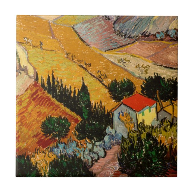 Vincent van Gogh - Landschaft, Haus und Plowman Fliese (Vorderseite)