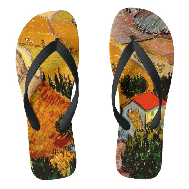 Vincent van Gogh - Landschaft, Haus und Plowman Flip Flops (Fußbett)