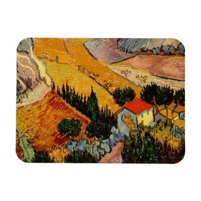 Vincent van Gogh - Landschaft, Haus und Plowman Magnet (Horizontal)