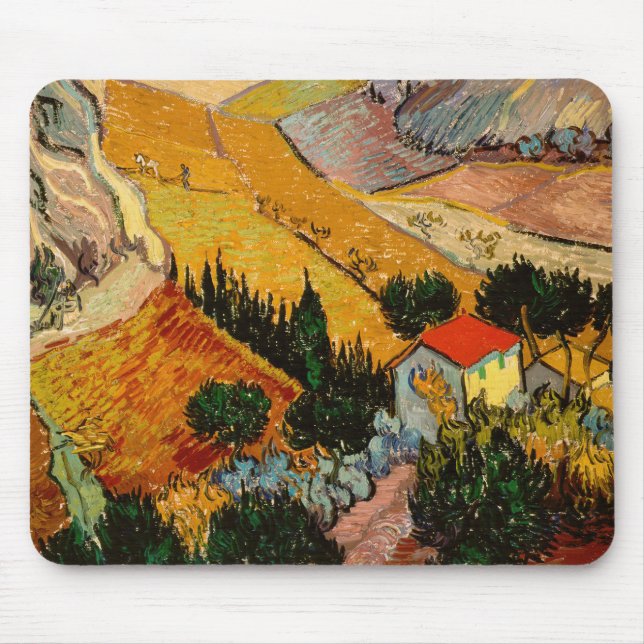 Vincent van Gogh - Landschaft, Haus und Plowman Mousepad (Vorne)
