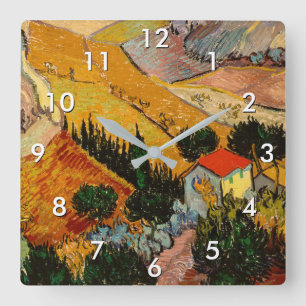 Vincent van Gogh - Landschaft, Haus und Plowman Quadratische Wanduhr