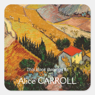 Vincent van Gogh - Landschaft, Haus und Plowman Quadratischer Aufkleber