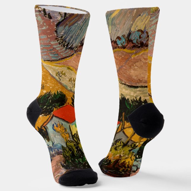 Vincent van Gogh - Landschaft, Haus und Plowman Socken (Gewinkelt)