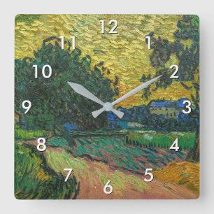 Vincent van Gogh - Landschaft in der Dämmerung Quadratische Wanduhr