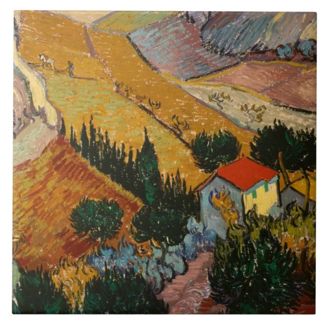 Vincent van Gogh | Landschaft mit Haus & Plowman Fliese (Vorderseite)