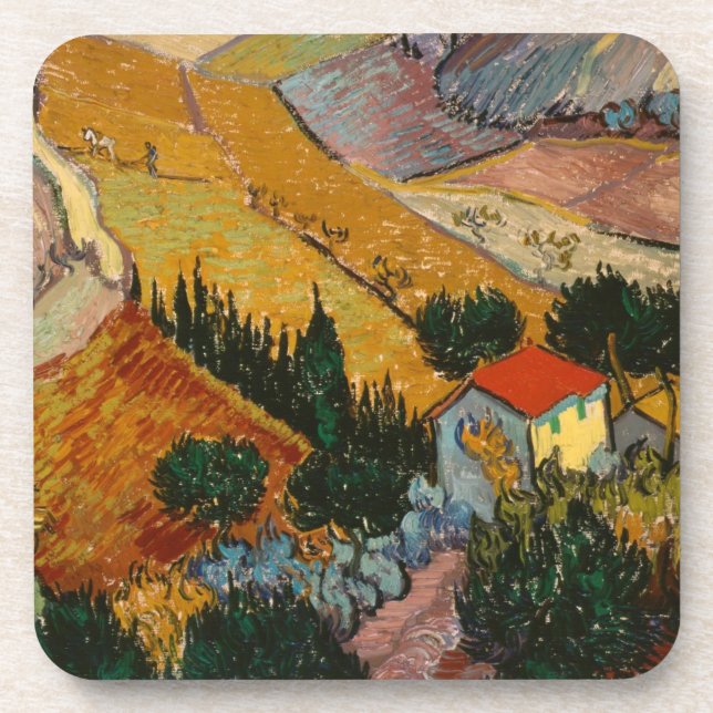 Vincent van Gogh | Landschaft mit Haus & Plowman Getränkeuntersetzer (Vorderseite)