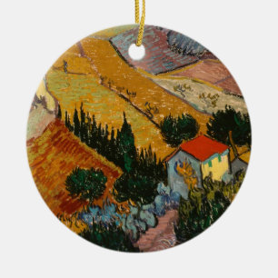 Vincent van Gogh   Landschaft mit Haus & Plowman Keramik Ornament
