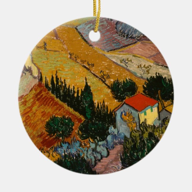 Vincent van Gogh | Landschaft mit Haus & Plowman Keramik Ornament (Vorne)