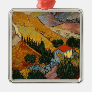 Vincent van Gogh   Landschaft mit Haus & Plowman Ornament Aus Metall