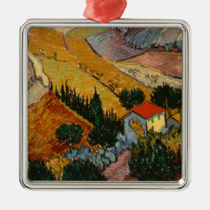 Vincent van Gogh Landschaft mit Haus & Plowman Ornament Aus Metall
