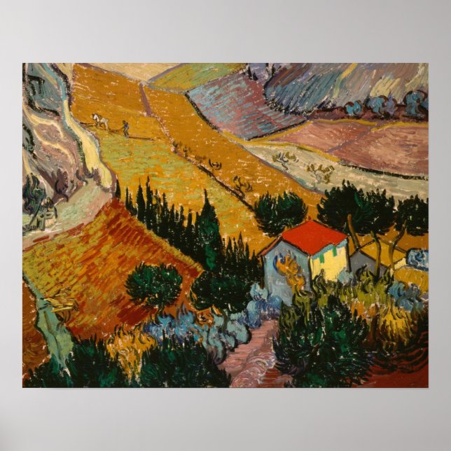 Vincent van Gogh | Landschaft mit Haus & Plowman Poster (Vorne)
