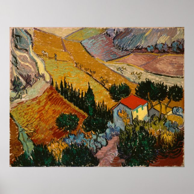 Vincent van Gogh | Landschaft mit Haus & Plowman Poster (Vorne)