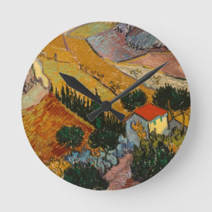 Vincent van Gogh Landschaft mit Haus & Plowman Runde Wanduhr