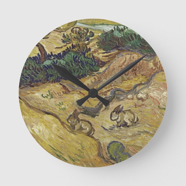 Vincent van Gogh - Landschaft mit Kaninchen Runde Wanduhr (Vorderseite)