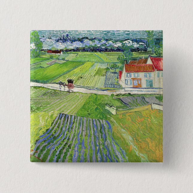 Vincent van Gogh - Landschaft mit Kutsche & Zug Button (Vorderseite)
