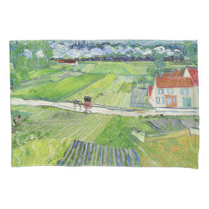 Vincent van Gogh - Landschaft mit Kutsche & Zug Kissenbezug