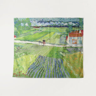 Vincent van Gogh - Landschaft mit Kutsche & Zug Wandteppich