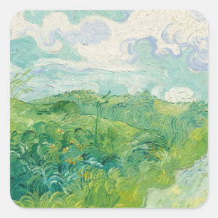 Vincent Van Gogh Malerei Grüne Weizenfelder Quadratischer Aufkleber