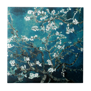 Vincent Van Gogh Mandelblüten Dunkles Türkis Fliese