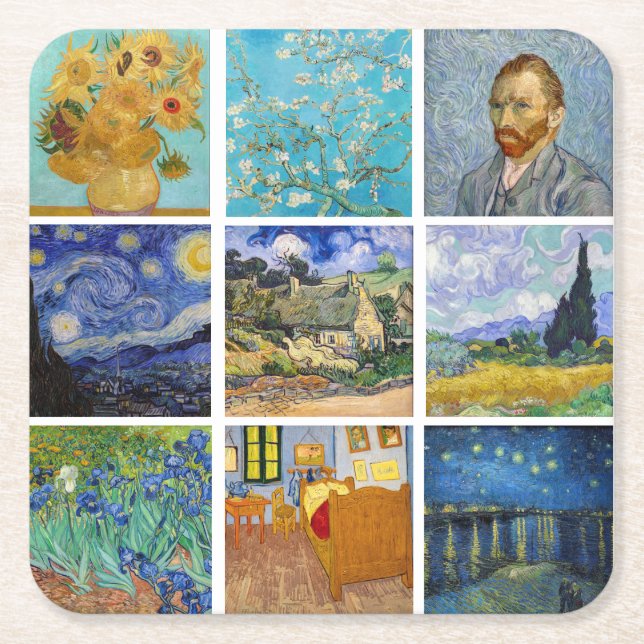 Vincent Van Gogh - Masterpiece Grid Rechteckiger Pappuntersetzer (Vorderseite)