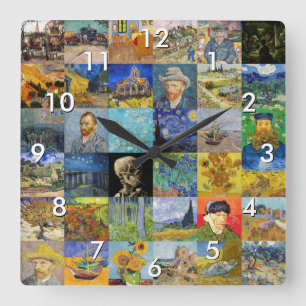 Vincent van Gogh - Masterpieces Mosaic Patchwork Quadratische Wanduhr
