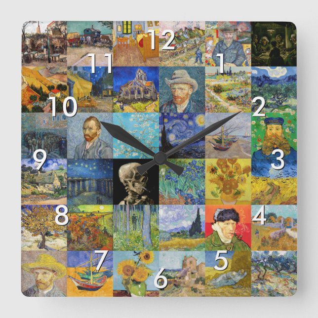 Vincent van Gogh - Meisterwerke Mosaic Patchwork Quadratische Wanduhr (Vorderseite)