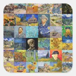 Vincent van Gogh - Meisterwerke Mosaic Patchwork Quadratischer Aufkleber