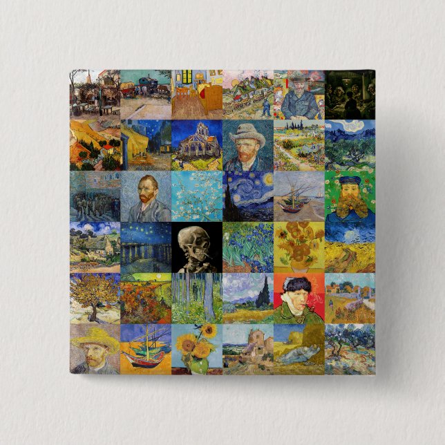 Vincent van Gogh - Meisterwerke Mosaik Patchwork Button (Vorderseite)