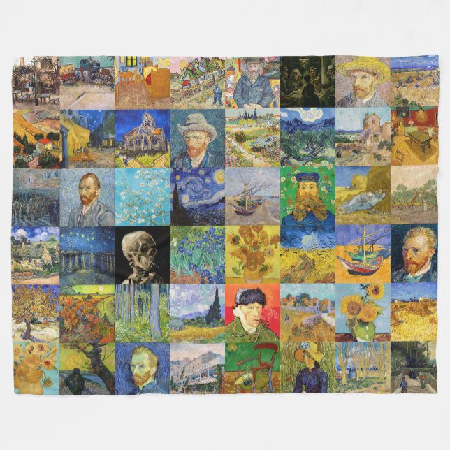 Vincent van Gogh - Meisterwerke Mosaik Patchwork Fleecedecke (Vorderseite (Horizontal))