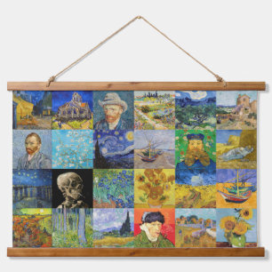 Vincent van Gogh - Meisterwerke Mosaik Patchwork Wandteppich Mit Holzrahmen