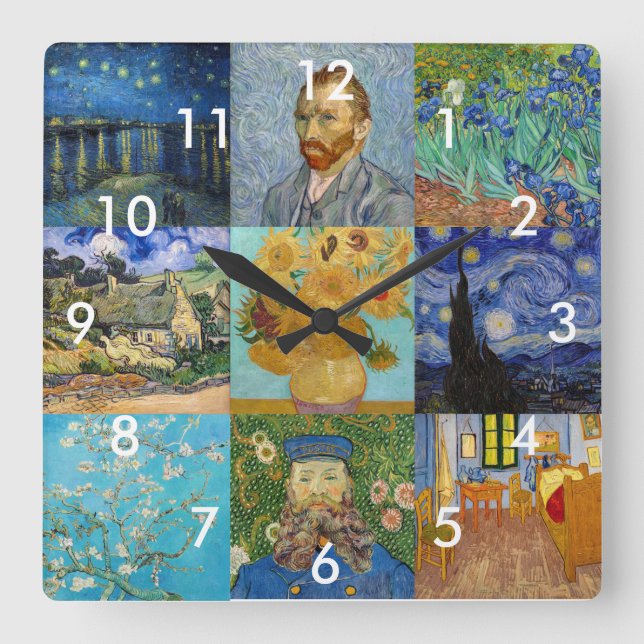 Vincent Van Gogh - Meisterwerke Patchwork Quadratische Wanduhr (Vorderseite)