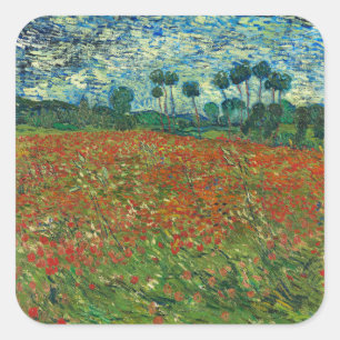 Vincent Van Gogh Mohnfeld Florales Vintage-Kunst Quadratischer Aufkleber