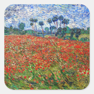 Vincent van Gogh - Mohnfeld Quadratischer Aufkleber