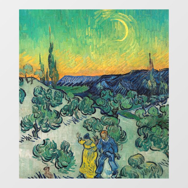 Vincent van Gogh - Moonlit Landschaft mit Paar Fensteraufkleber (Blatt)