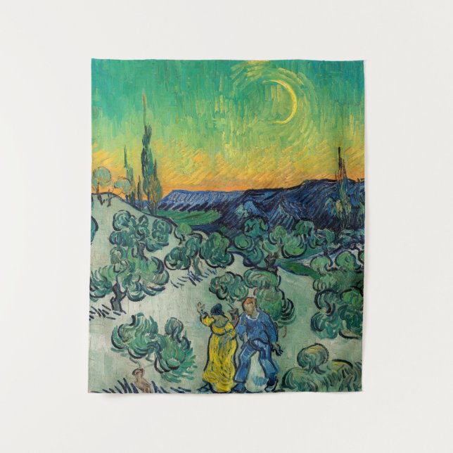 Vincent van Gogh - Moonlit Landschaft mit Paar Wandteppich (Vorderseite)