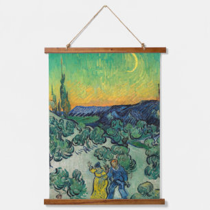Vincent van Gogh - Moonlit Landschaft mit Paar Wandteppich Mit Holzrahmen