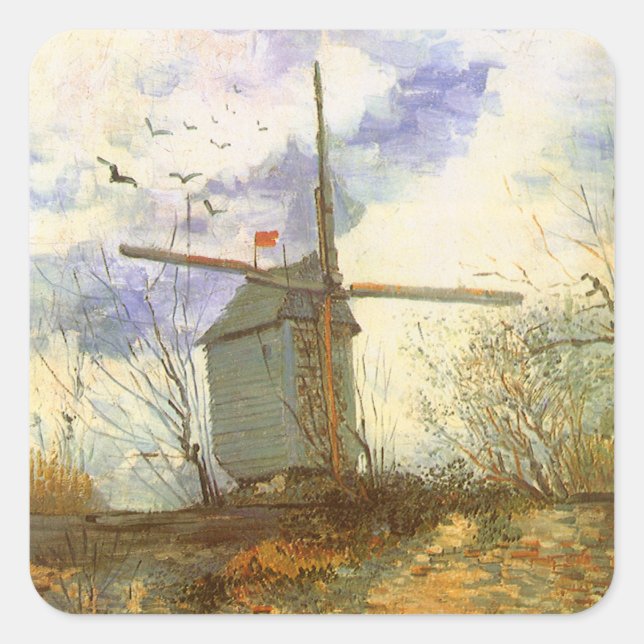 Vincent van Gogh - Moulin de la Galette, Windmill Quadratischer Aufkleber (Vorderseite)