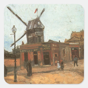 Vincent van Gogh - Moulin de la Galette, Windmühle Quadratischer Aufkleber