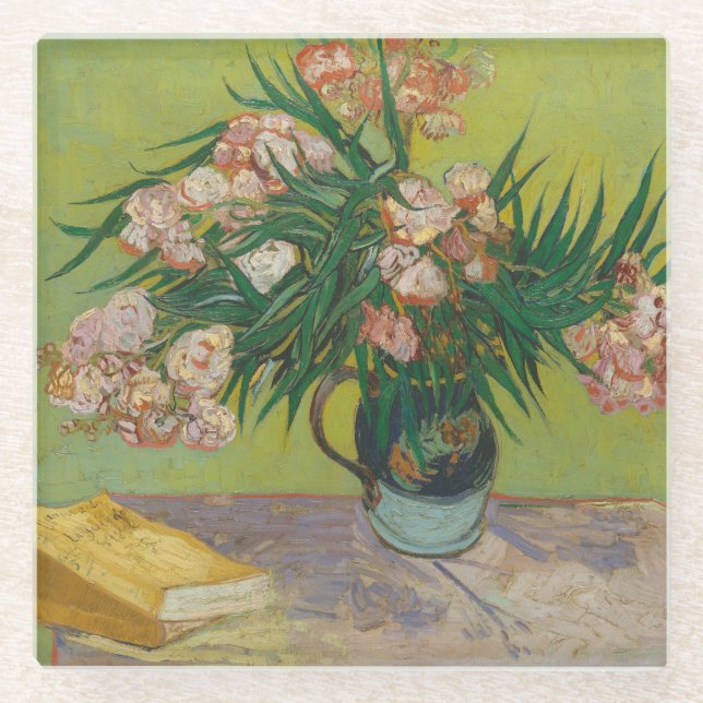 Vincent Van Gogh Oleander Blume Malerei Glasuntersetzer (Vorderseite)