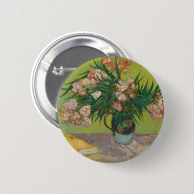 Vincent Van Gogh Oleander-Blumenmalerei Button (Vorne & Hinten)