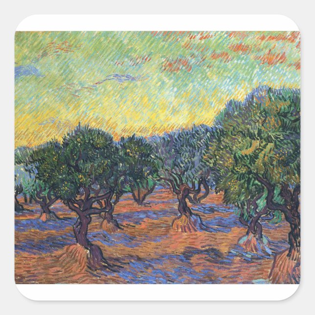 Vincent Van Gogh Olive Grove Impressionismus Art Quadratischer Aufkleber (Vorderseite)