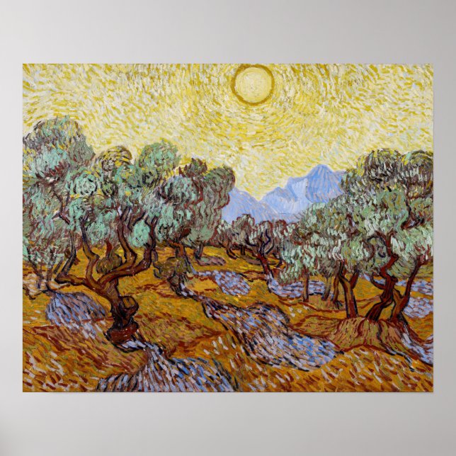Vincent van Gogh - Olivenbäume, Gelber Himmel und  Poster (Vorne)